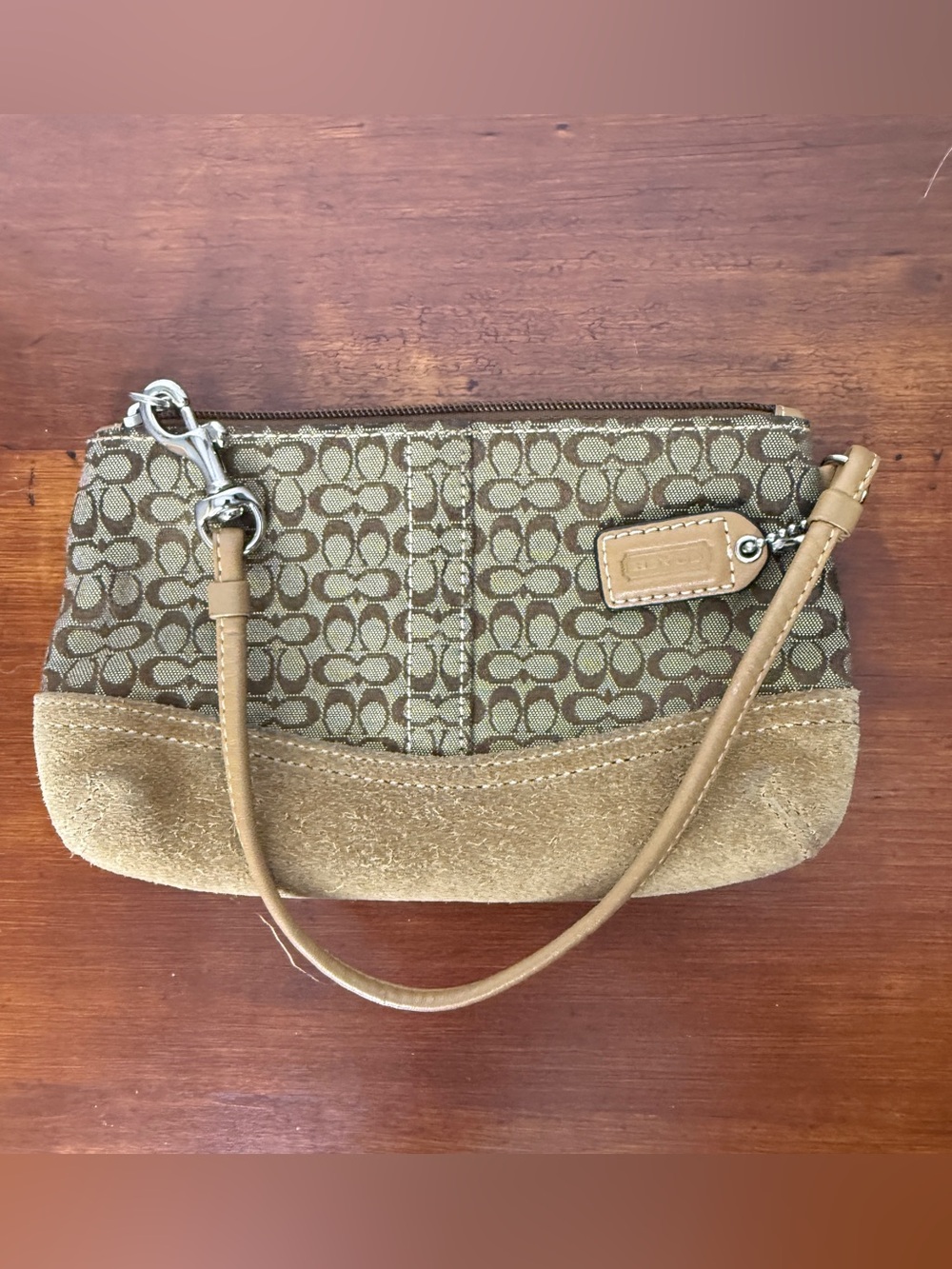 Coach Vintage Signature C Jacquard Wristlet Tan Suede Y2K  | GUC